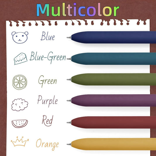 UIXJODO 6 Pcs Multicolor Gel Pens, 0.5mm Fine Point Smooth Writing Pens, Vintage Colored Ink Pens for Journaling, Notes & School Office Supplies