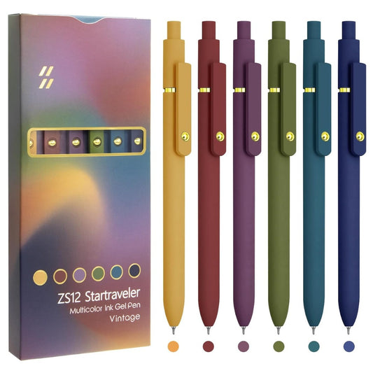UIXJODO 6 Pcs Multicolor Gel Pens, 0.5mm Fine Point Smooth Writing Pens, Vintage Colored Ink Pens for Journaling, Notes & School Office Supplies