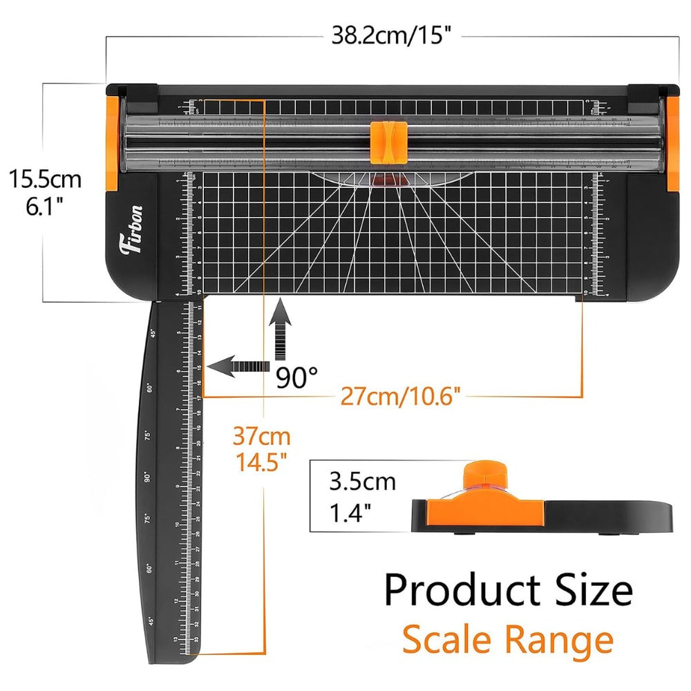 Firbon A4 Paper Cutter, 12 Inch Paper Trimmer with Extended Ruler, 10.6" Cutting Length, Black