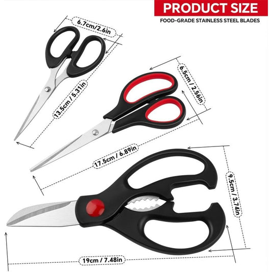 QtoiKce Kitchen Shears Set, 3 Pack Stainless Steel Kitchen Scissors, All Purpose Poultry Shears for Cooking, Food Prep & Home Use